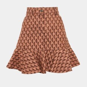 Sandro Salmon Pink Monogram Detail Denim Ruffled Hem Mini Skirt